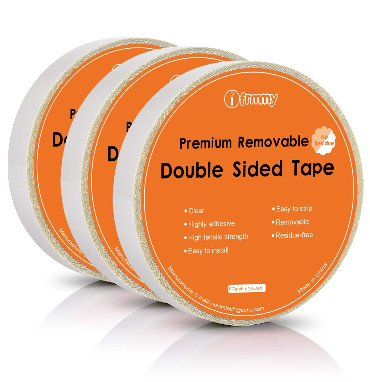 Removable Clear Double Sided Sticky Tape No Residue, 0.7 Inches x 13