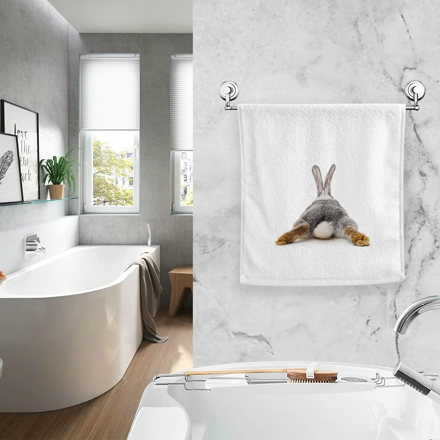 Soft Cotton Face Wash Towels Gray Rabbit Buttom Lovely Bunny Bath Hand Towels for Working Out Bathroom Decorative Set of 2 for Guest Shower 16x30 Inches