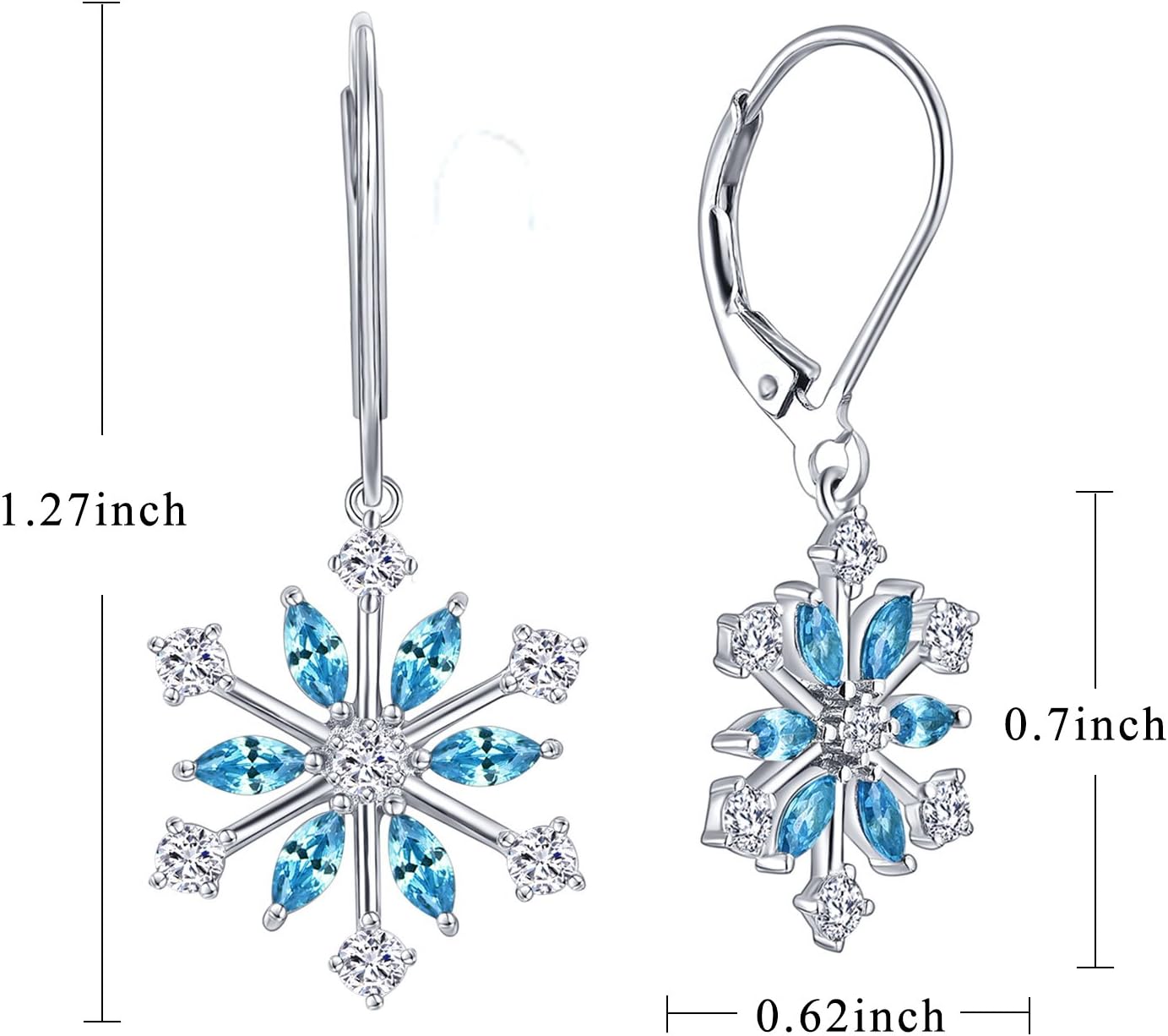 JO WISDOM Snowflake Jewelry Sets for Women,925 Sterling Silver Aquamarine CZ Snowflake Leverback Earrings Drop & Dangle Earrings Necklace Christmas Gift - Image 4