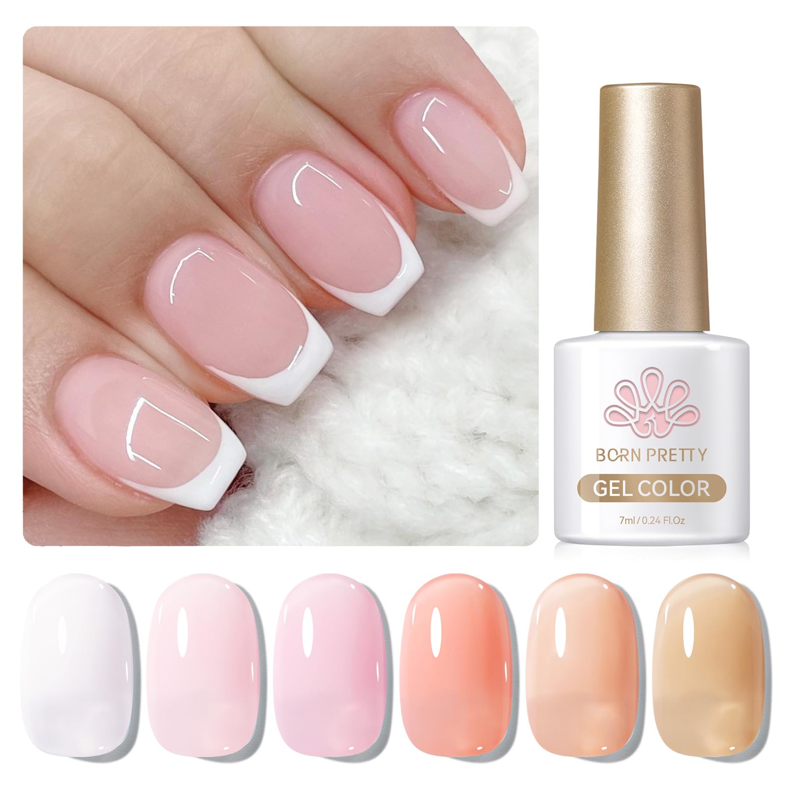 Born Pretty French Manicure Gel Nail Polish French Base Color Gel Polish Jelly Gel Nail Polish Set Sheer Milky Jelly Nude Pink Gel Polish Nail Art DIY