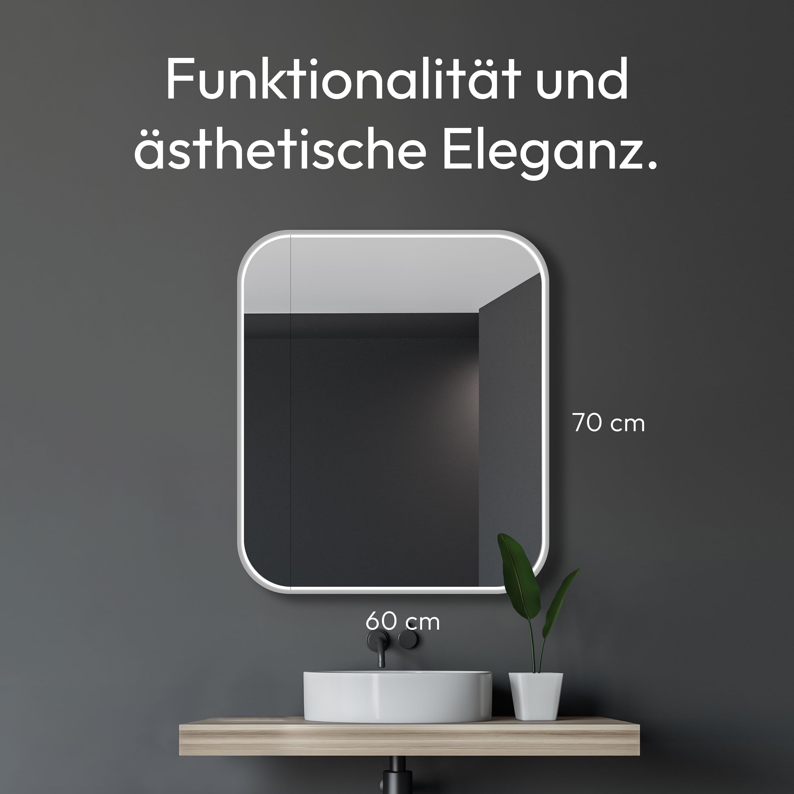Talos Silver Nova podświetlana szafka toaletowa 60x70 cm srebrna - szafka łazienkowa z lustrem i 2 półkami - aluminium - dno lustra