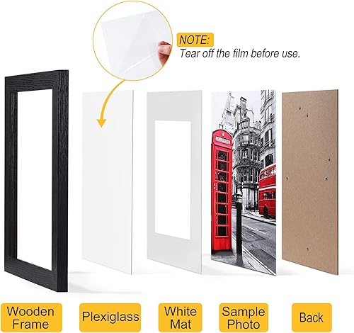 Vista 7 de LANDNEOO Marco de Fotos de 8x10 Negro, [Paquete de 6] Marcos con Veta de Madera Más Anchos, Exhibe Fotos de 5x7 con Paspartú o 8x10 Sin Paspartú