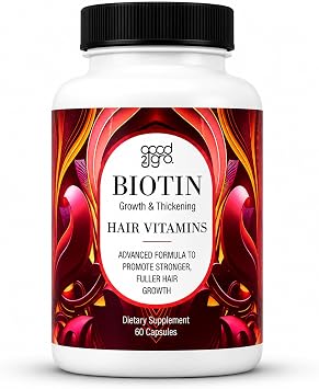 GOOD2GRO High Potency Biotin 10,000mcg 60 Vegan Capsules Supports Hair Growth, Strong Nails & Radiant Skin Extra Strength Vitamin B7 Supplement for Men & Women