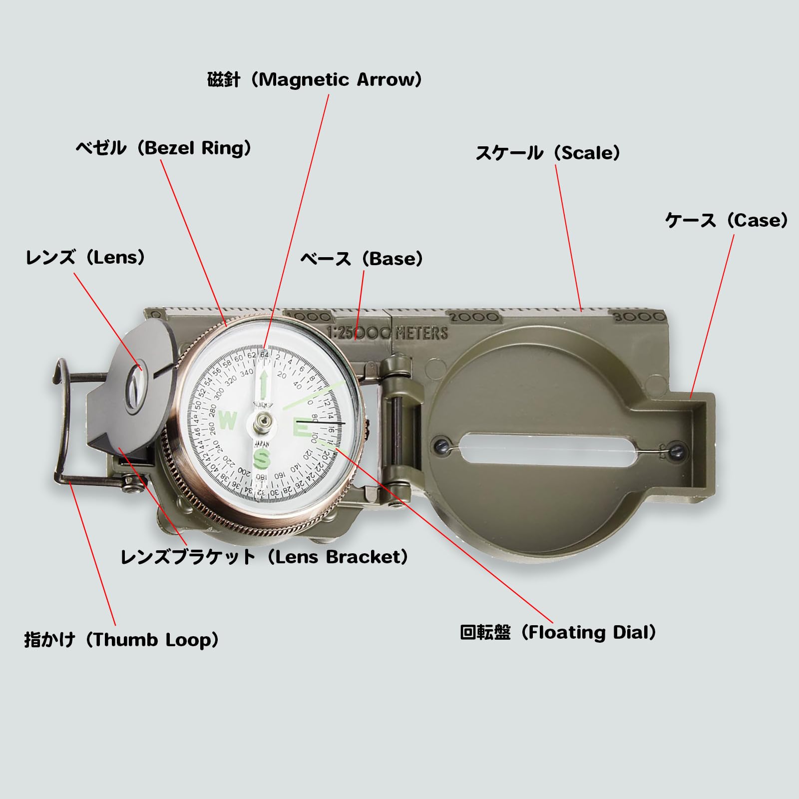 YCMCORPORATION G-51 Lensatic Compass, Oil Type, Made in Japan, Khaki Green
