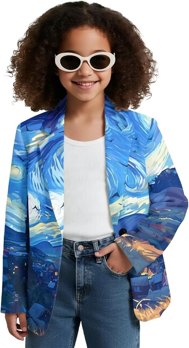 Girls Blazer One Button Casual Long Sleeve Blazer Jacket with Pockets Lapel Open Front Suit Coat for Teen Girls