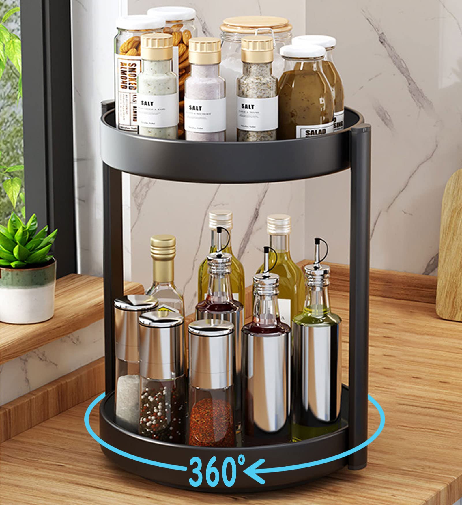 Delavala 2-Tier 360° Lazy Susan Organizer, 10 Inch Metal Steel Rotating Spice