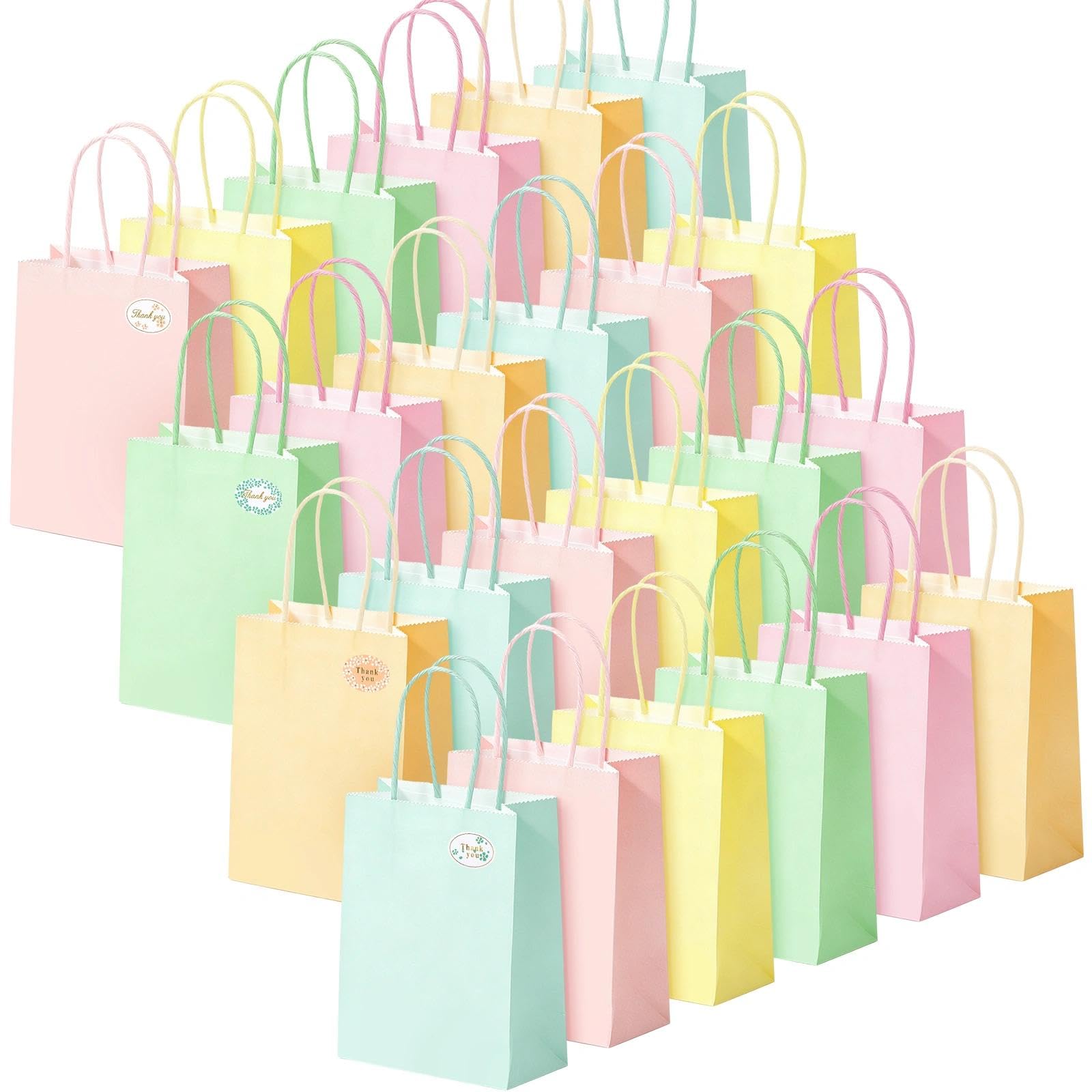 24 Pack Small Pastel Macaron Paper Gift Bags with Handles 16 x 8 x 22 cm