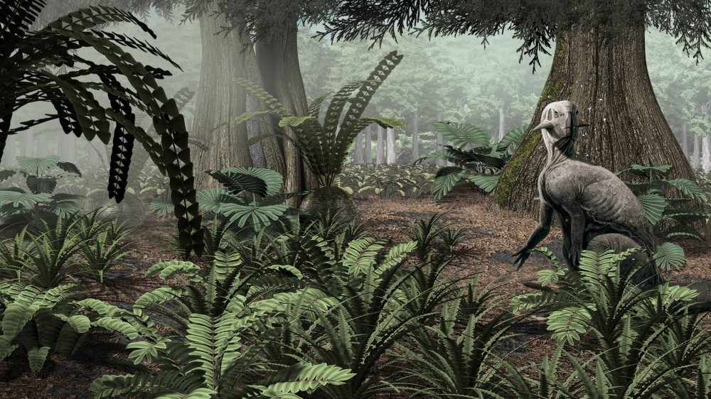 Posterazzi Psittacosaurus sinensis rests on his haunches to explore the understory of a forest in the Early Cretaceous of Asia Poster Print, (37 x 20)