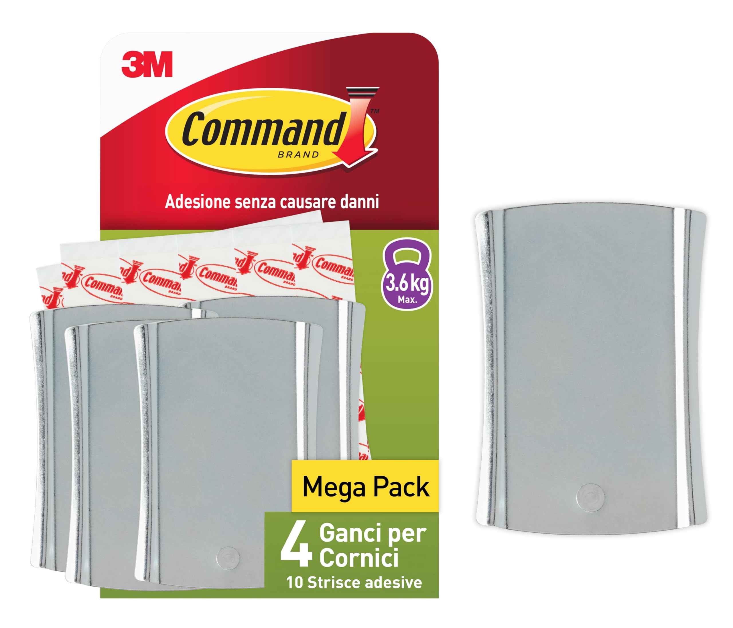 Command Chiodo Adesivo Universale XL per Cornici - 4 Ganci e 10 Strisce Adesive - Fino a 3,6 kg
