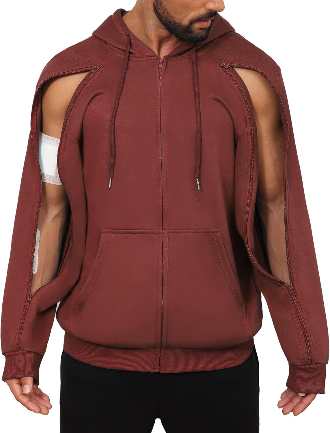Dialysis Sweatshirt with Arm Zipper Jacket Full-Zip IV Hoodie for Dialysis Clothing Chemo Hoodie with Pockets