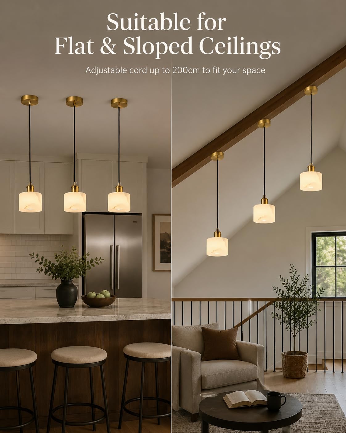 Lampada a sospensione for isola cucina, piccolo lampadario in marmo cablato Illuminazione a moderna artigianale spagnola, lampade a regolabili con cavo UL for sala da pranzo, camera letto, bagno