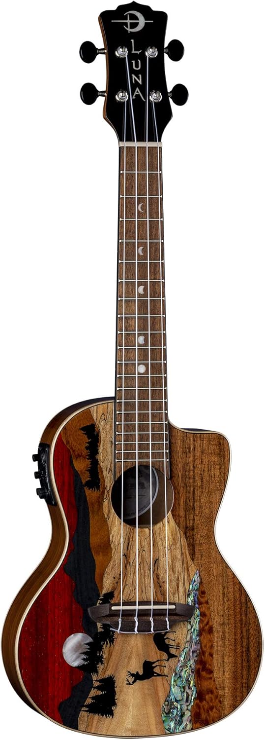 Luna Guitars Vista Deer, 4-String Concert Acoustic/Electric Ukulele, Right (UKEVISTADEERC)