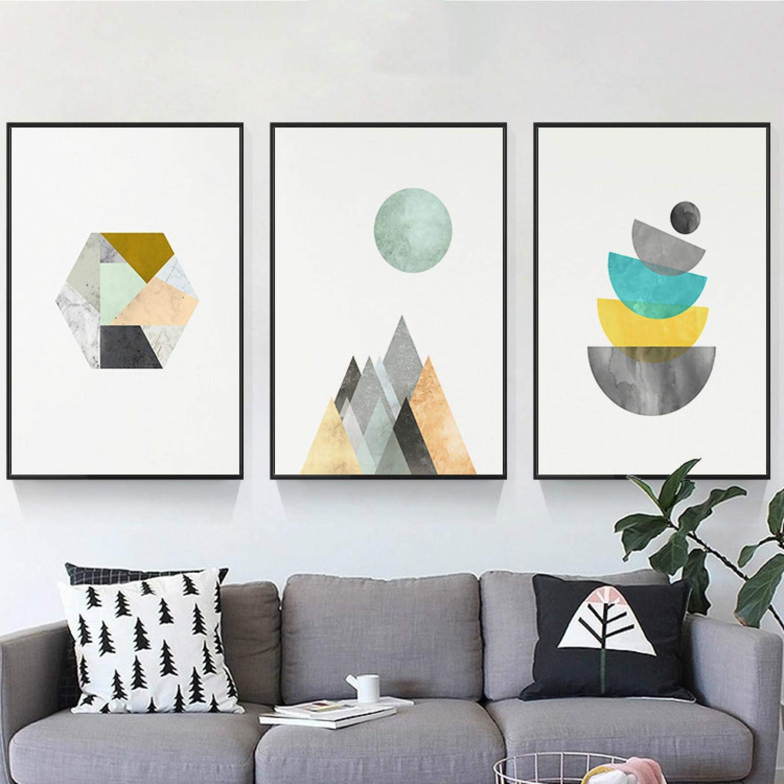 Peintures d’art mural géométrie mosaïque premium | Toile abstrait triangle hexagone 3x