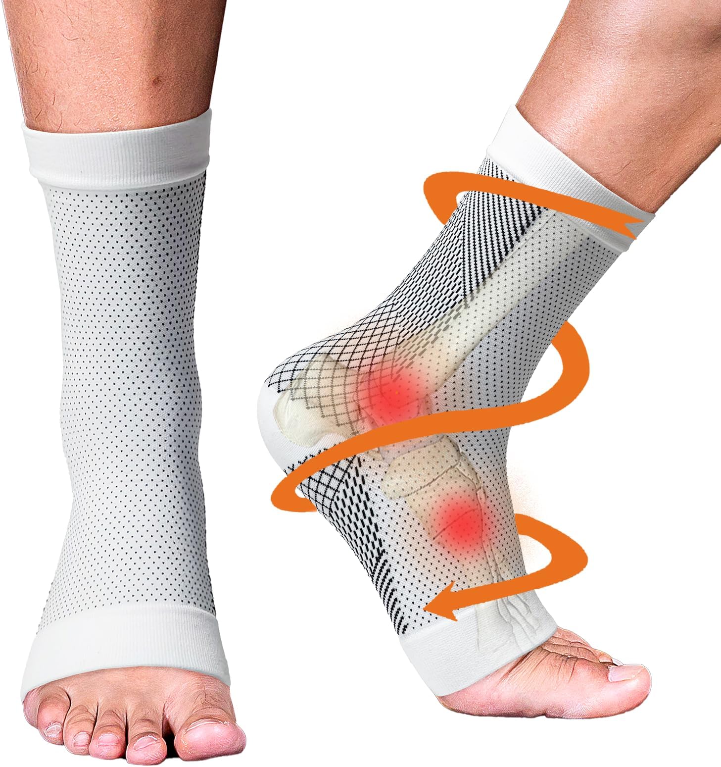 Neuropathy Socks - Compression Socks for Men Women - Ankle Sleeve Compression Support Brace for Relief of Plantar Fasciitis Achilles Tendonitis Foot Pain (White,S/M)