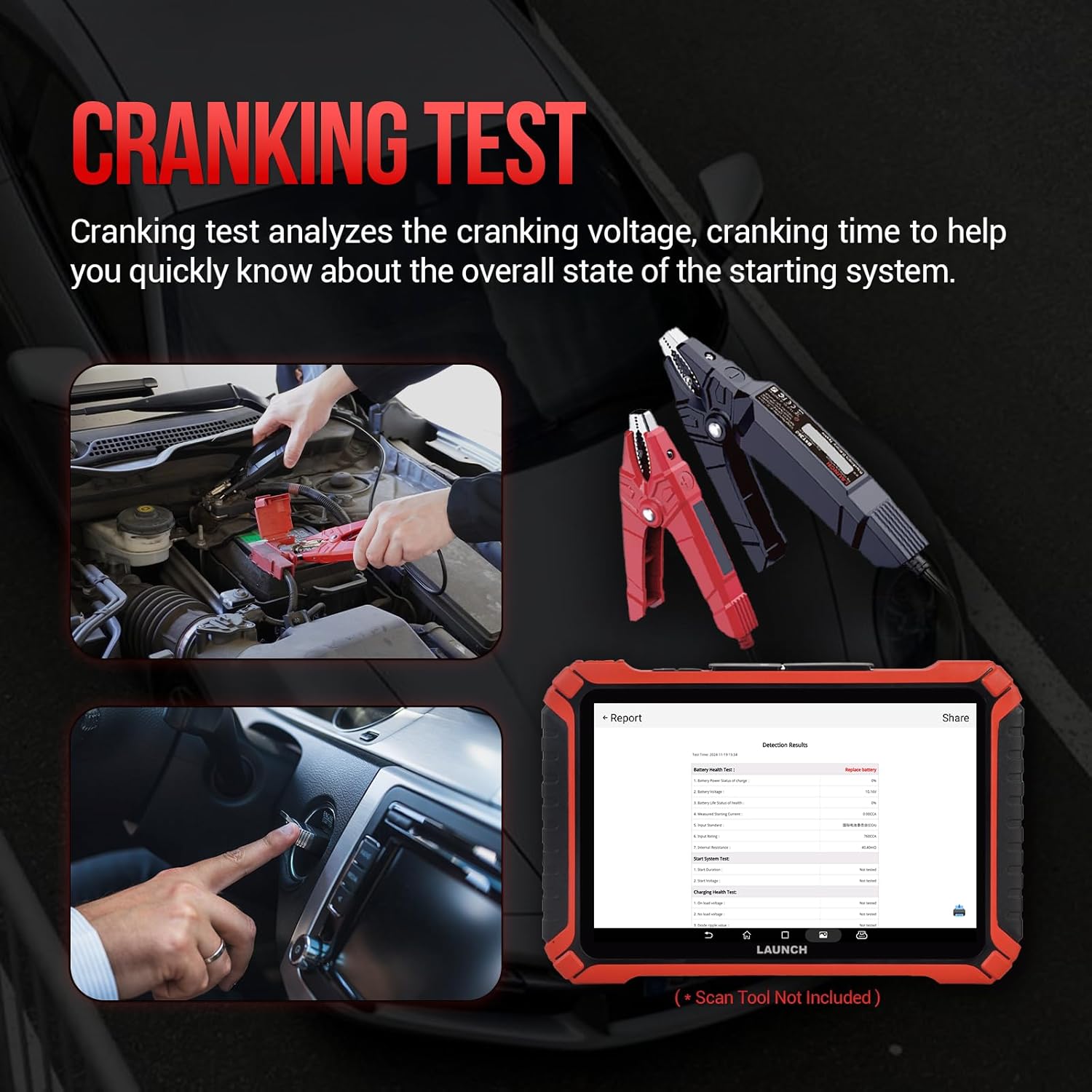 Launch Battery Tester, BST 360 Bluetooth Battery Test Clip, 12V Car Battery Tester with Charging System/Cranking Test, Auto Battery Analyzer for Cars/Trucks/RVs/Motorcycles/Boats
