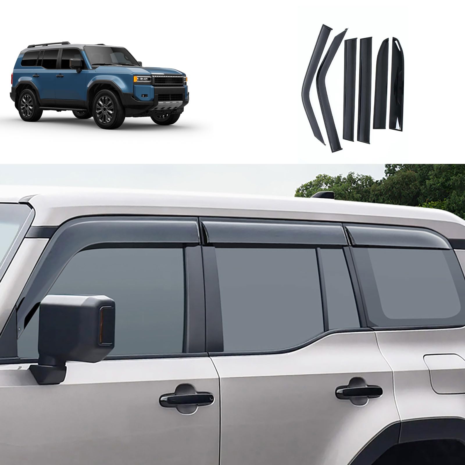 Side Window Deflector Visors Compatible with Toyota Land Cruiser Prado LC250 2024 2025 Acrylic Smoke Tinted Sun Rain Wind Guards Shield Vent Cover Car Accessories 6PCS