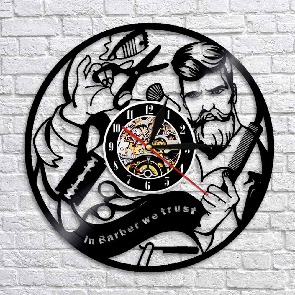 ELD Barber Shop znak ścienny zegar ścienny fryzjer płyta winylowa zegar ścienny salon fryzjerski dekoracyjny nowoczesny zegar hipsterski prezent średnica 30 cm 7 kolorów zmienna płyta ścienna zegary