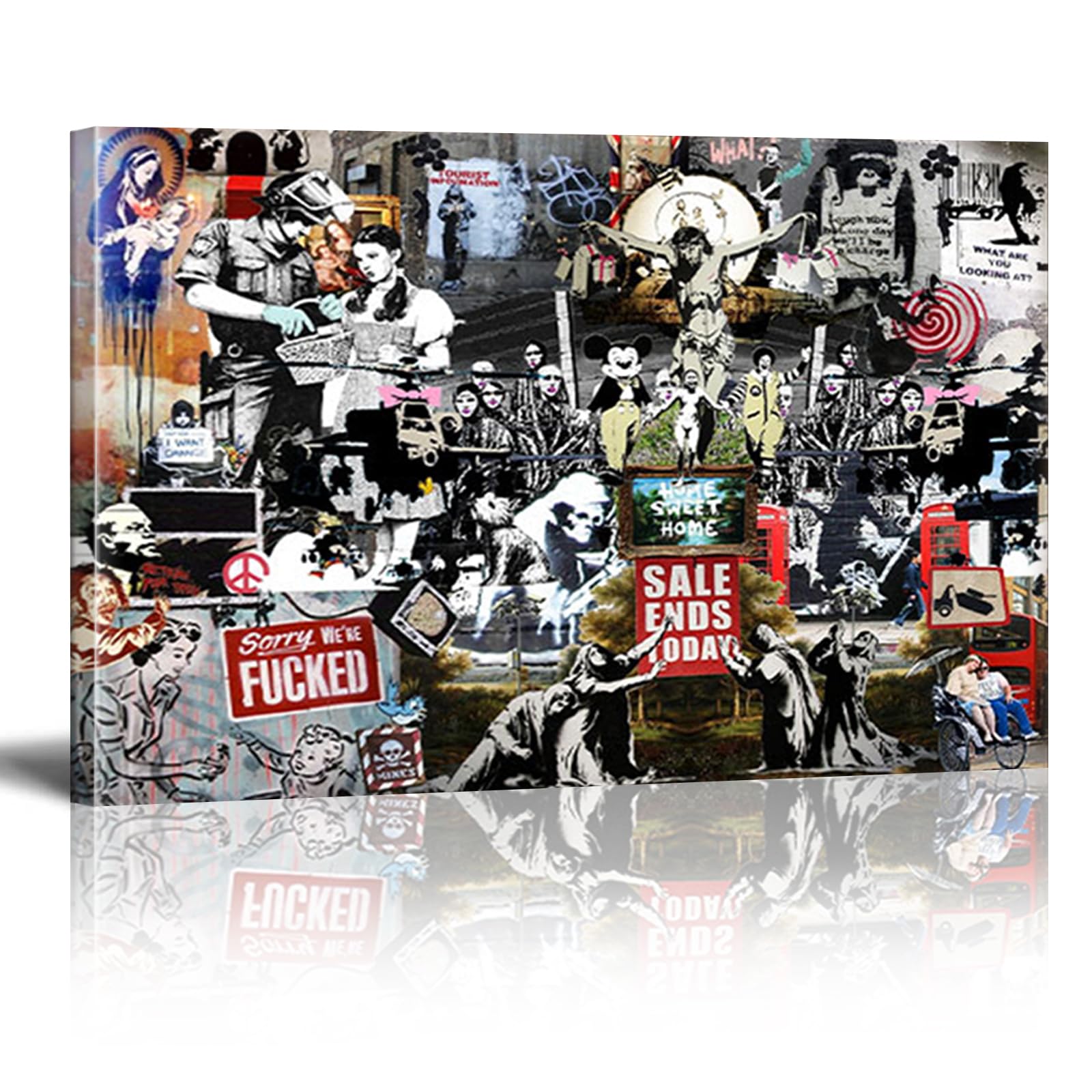 DQTUYIOP Banksy Canvas Wall Art for Living Room Collage Collection Inner frame 80x120cm Banksy Graffiti Art Abstract Canvas Painting Modern Urban Posters and Prints for Bedroom Office Home Decoration