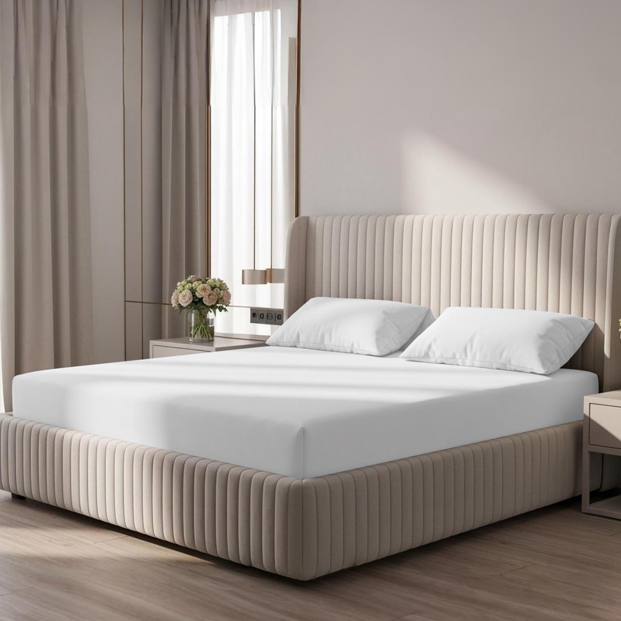 Bloombedding White 100% Egyptian Cotton 400Tc 3Pc Super King Fitted Sheet Set, 25Cm Deep Pocket