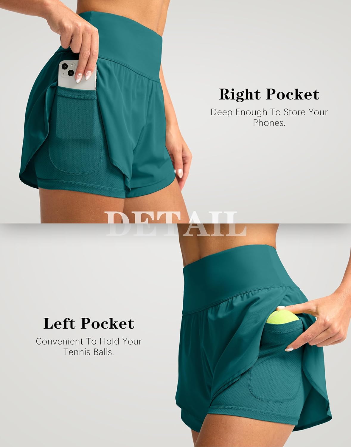 SANTINY Women's 2 in 1 Running Shorts with Pockets 3" High Waisted Exercise Workout Athletic Shorts for Women with Liner - Image 4