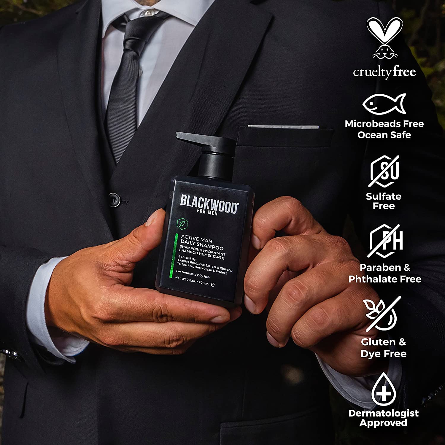 BLACKWOOD FOR MEN Dapper Dad Set including Travel Bag, Active Man Shampoo, Active Man Conditioner, & Pure Moisture Body Wash - Natural Vegan Formula