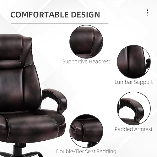 Miniatura 7 de Vinsetto Silla de oficina ejecutiva grande y alta de 400 libras con asiento ancho, silla de escritorio para computadora con respaldo alto, tapicería