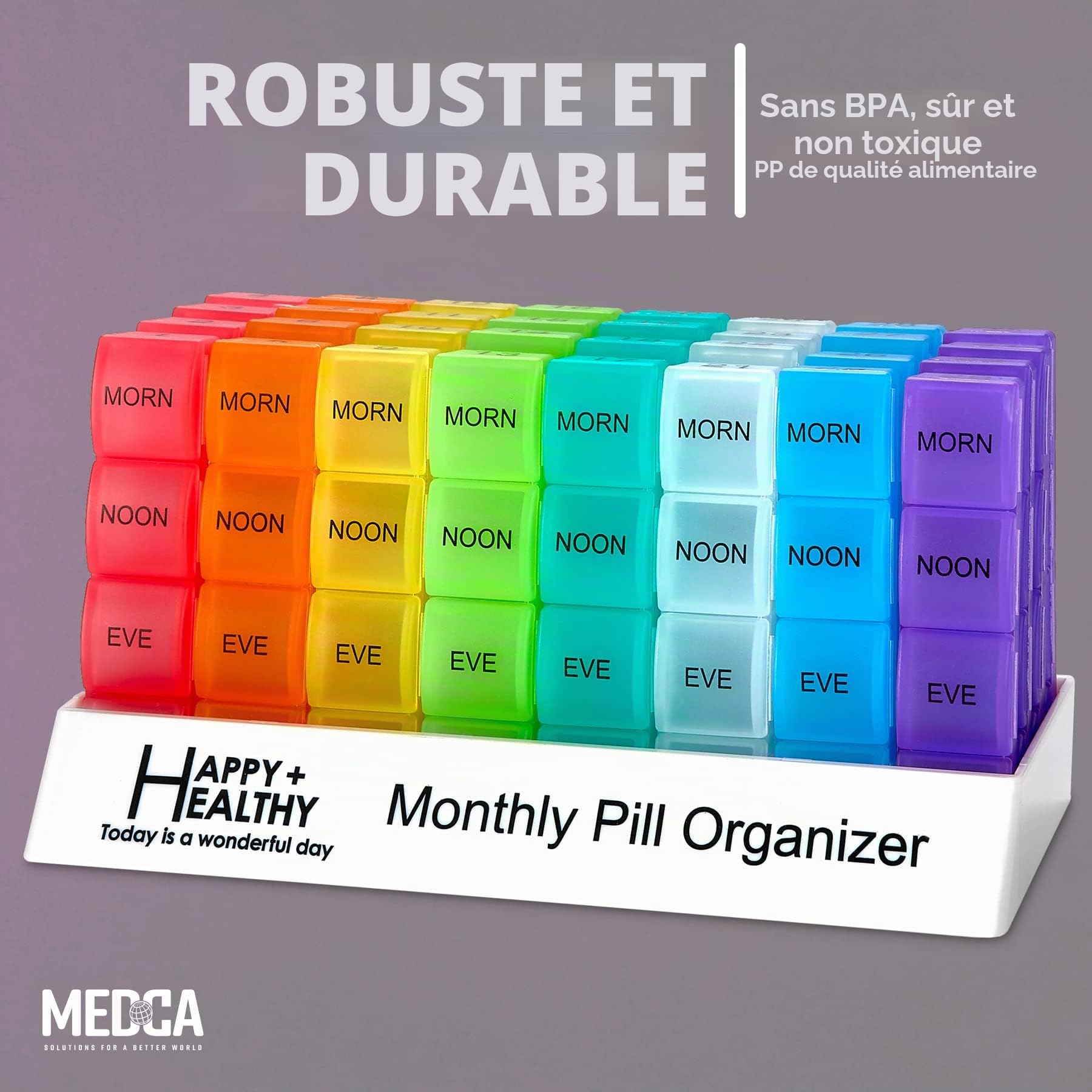 Pilulier du mois - 4 fois par jour matin-midi-soir-nuit - Grands piluliers quotidiens 32 avec compartiments pour vitamines, suppléments