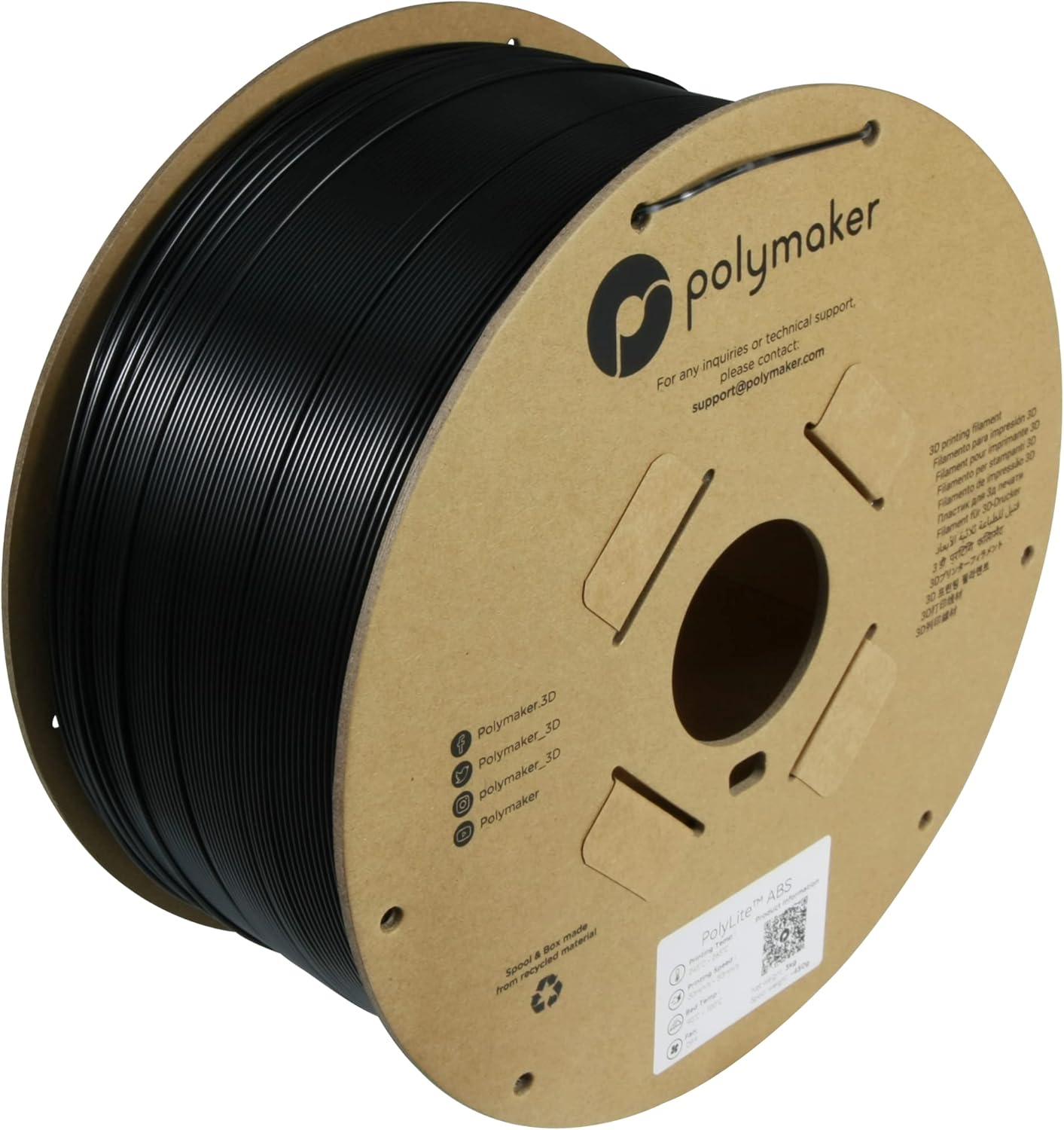 Polymaker 3kg ABS Filament 1.75mm Black, 3D Printer Filament 1.75mm Heat Resistant - PolyLite ABS 3D Printing Filament 1.75mm Cost Effective Large Spool, Strong & Durable