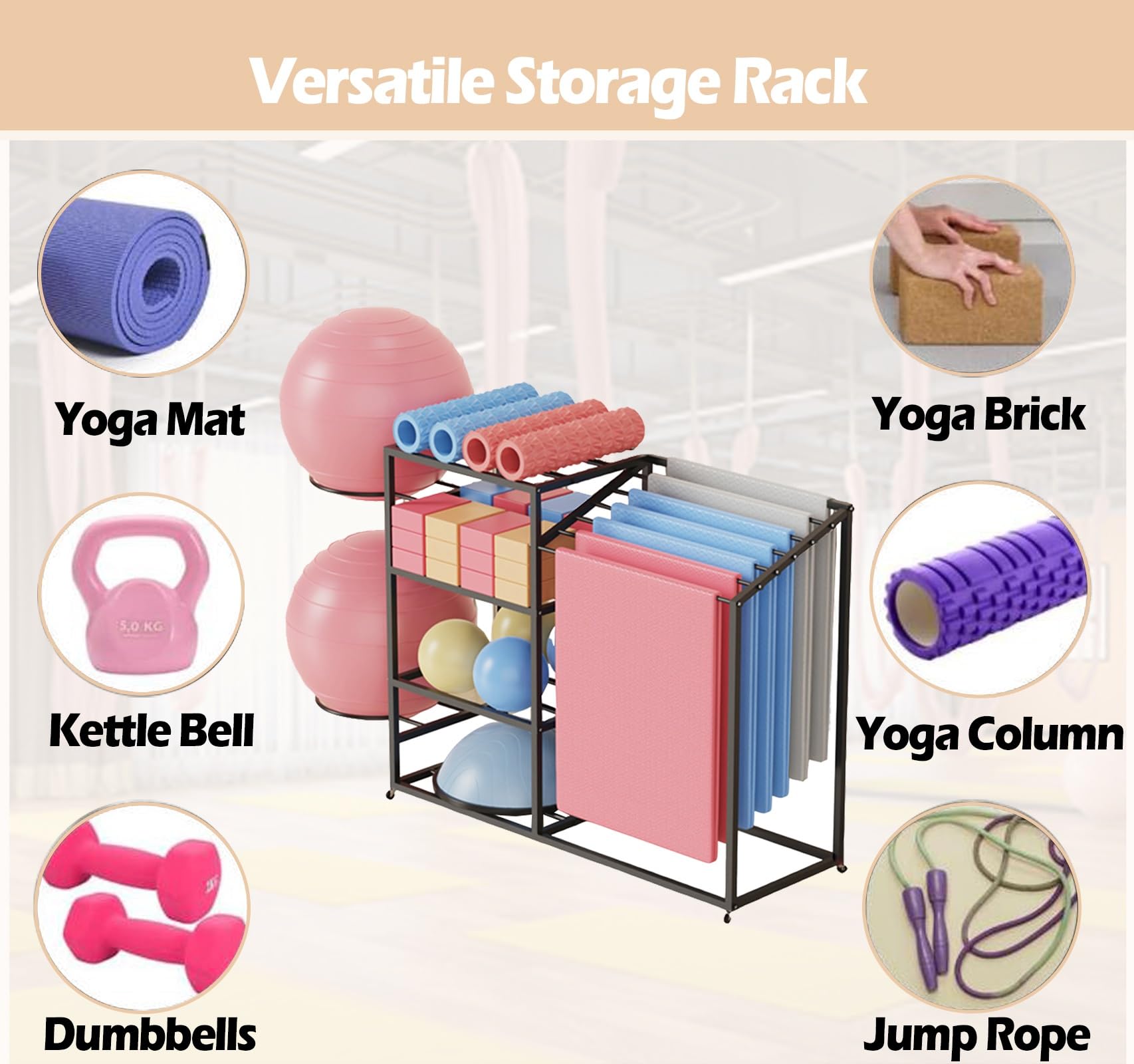 Soporte Ajustable para Esterilla de Yoga, con Ruedas, para el hogar, para Guardar Rodillos de Espuma en gimnasios o Salas de Fitness, para exhibir en el Suelo colchonetas de Pilates y ejerci