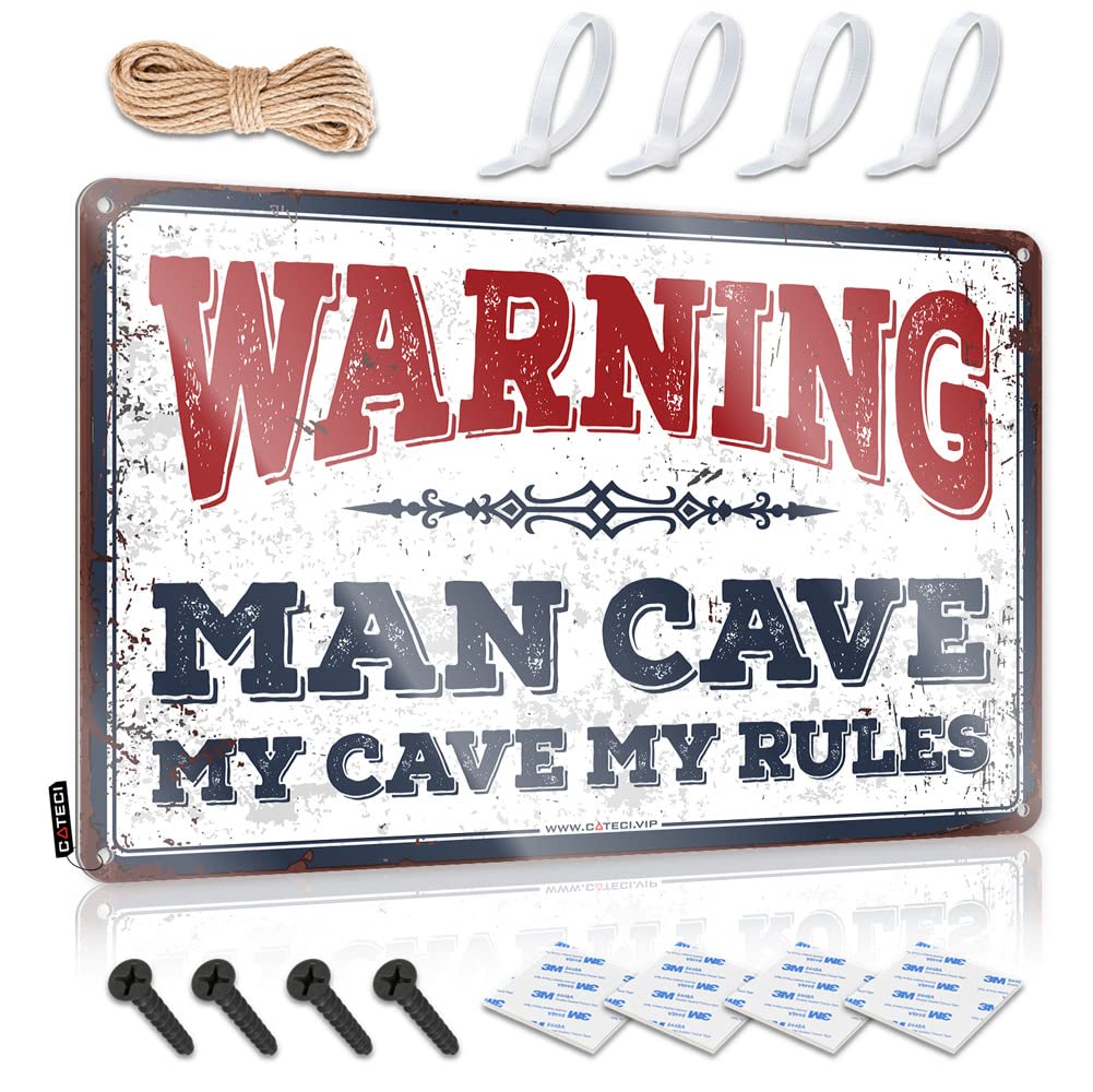 Warning Man Cave My Cave,my Rules Unique Neon - Tin Wall Decor Bride Gift Hanging Wall Decor(30X40CM)