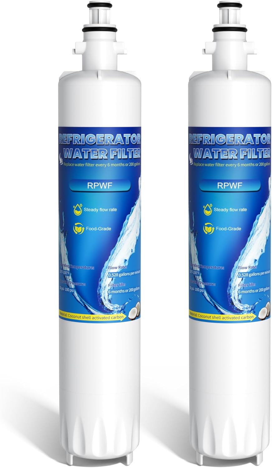 Water Filter Replacement for GE RPWF (Not RPWFE), 1063, WSG-4, DWF-36, R-3600, MPF15350, OPFG3-RF300, Pack of 2