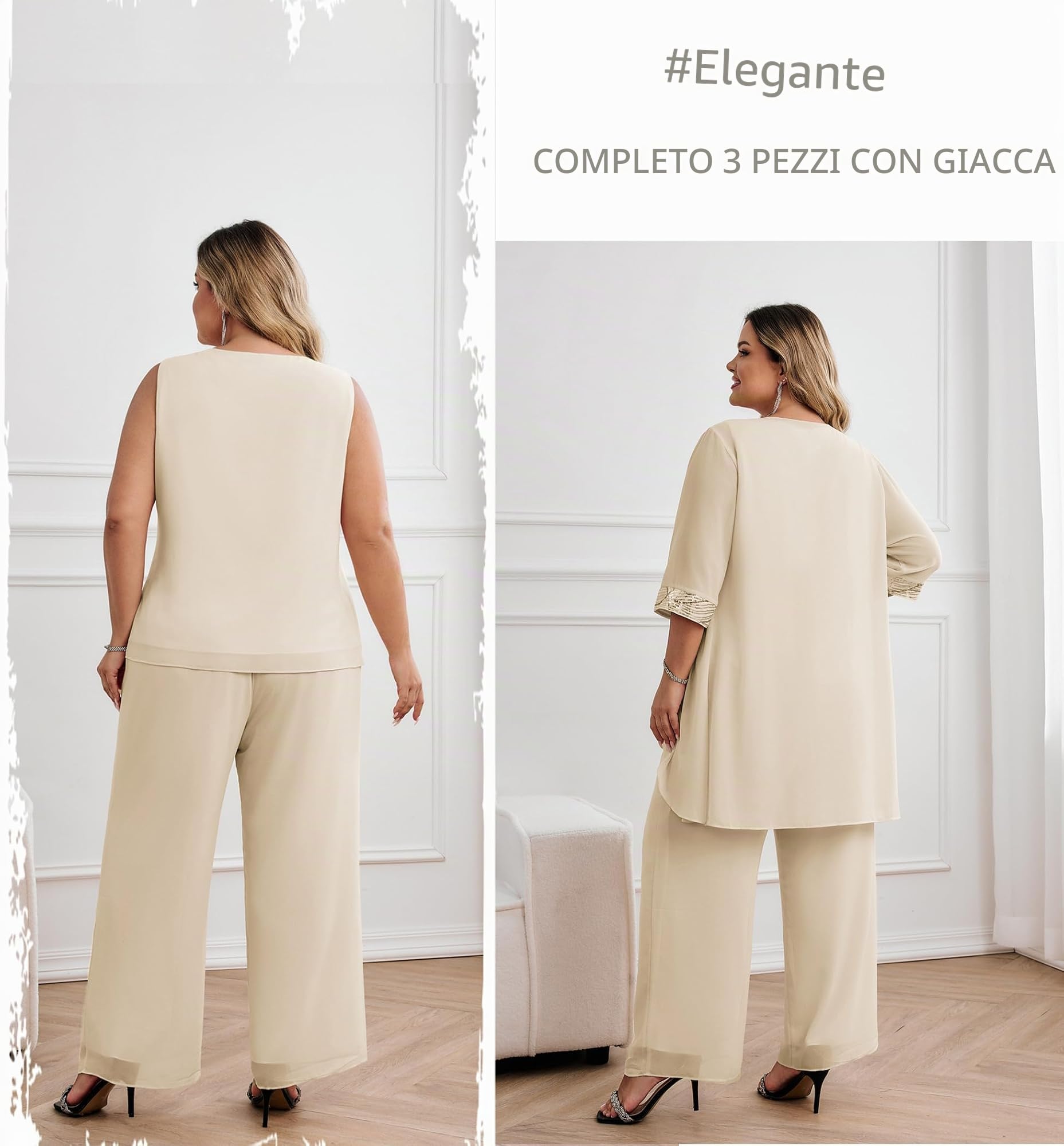 Hanna Nikole Plus Size Madre della Sposa Pantaloni Abiti 3 Pezzi Chiffon Set Abiti da Sposa Abiti Formali con Giacca