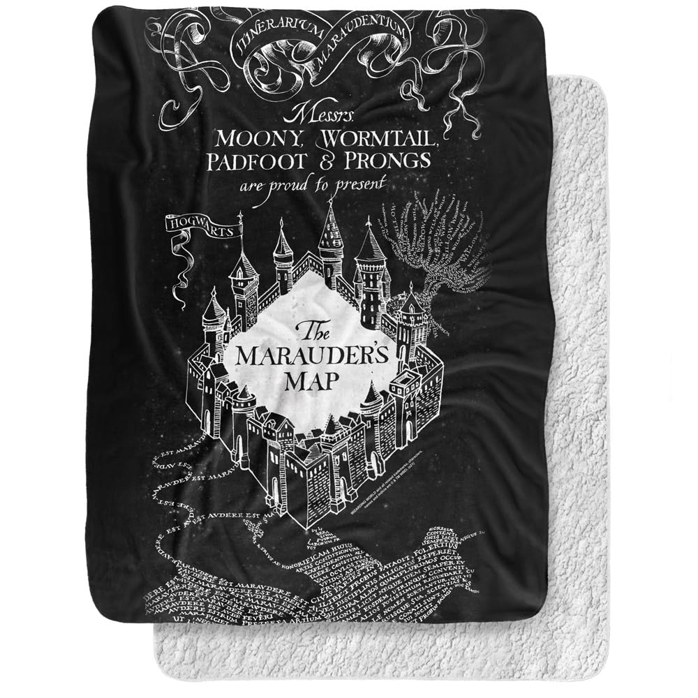 Harry Potter, 60"x80", Black and White Map Silky Touch Sherpa Back Super Soft Throw Blanket