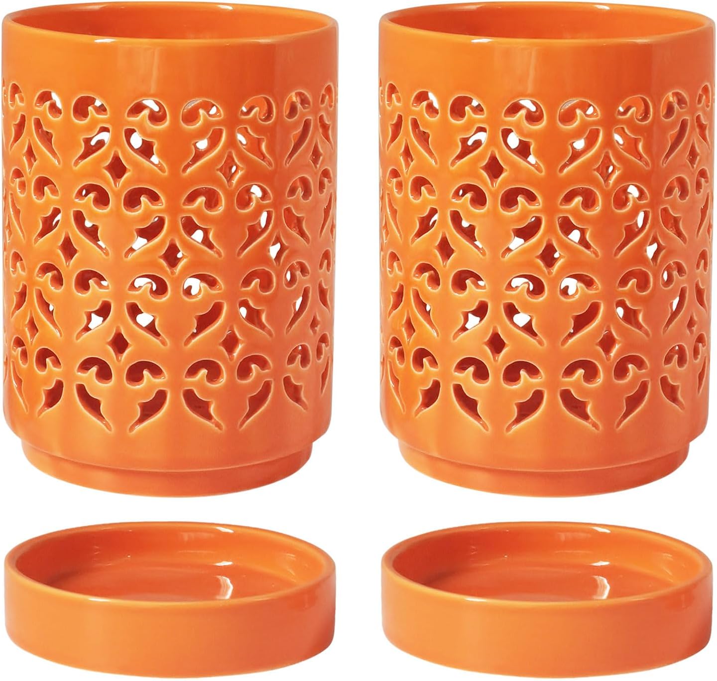 Orchid Pots with Holes 4 Inch, Ceramic Orchid Pot for Repotting with Saucers,Fang-Green 2Pack