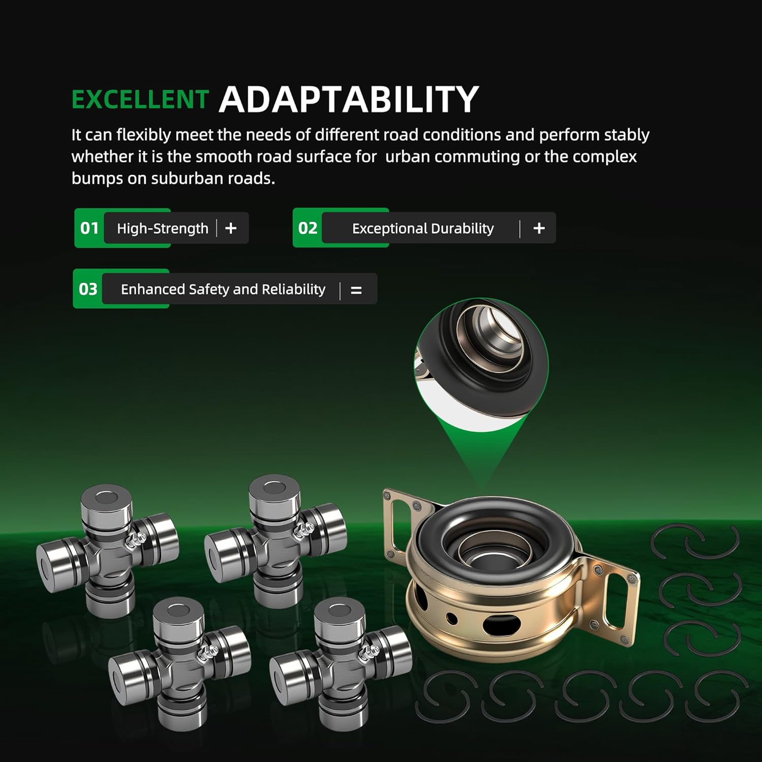 4Pcs Drive Shaft U-Joints & Center Support Bearing Kit Compatible with Toyota Tacoma 4WD 1995-2004, Replacement for 372300K040, 37230-0K040, 04371-30020, 5-1510X