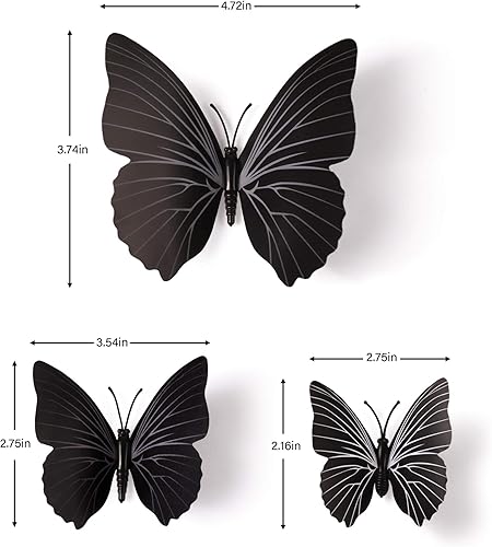 Miniatura 2 de 72 calcomanías de pared negras extraíbles en 3D con diseño de mariposas, mariposas coloridas, decoración artística, murales para niños, bebés,