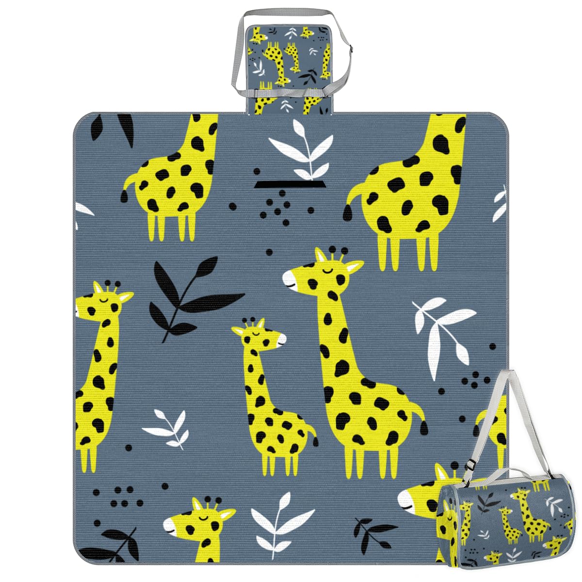 Shimoshe Picnic Blankets 57”x 59”, Leaf Giraffe Waterproof Sandproof Picnic Mat Lightweight Foldable Beach Blanket for Camping Park Grass Beach Outdoor Blanket