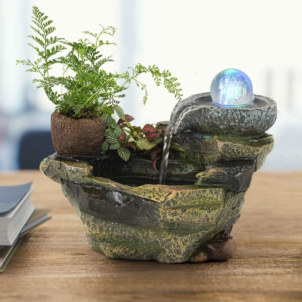 Tabletop Fountain Water Fountains indoorDesktop Fountain Desktop Fountain Resin Natural Rock Waterfall Home Office