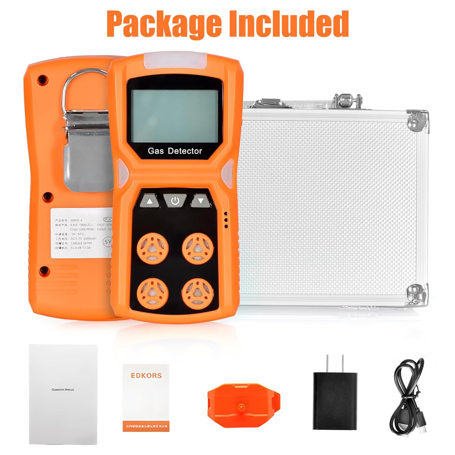 Portable 4 Gas Monitor for H2S, CO, LEL & O2 with High-Sensitivity Sensor, Data Storage, Triple Alarms, Large-Capacity Battery, Triple-Proof Design & Large LCD Display for Industrial Safety - Image 7
