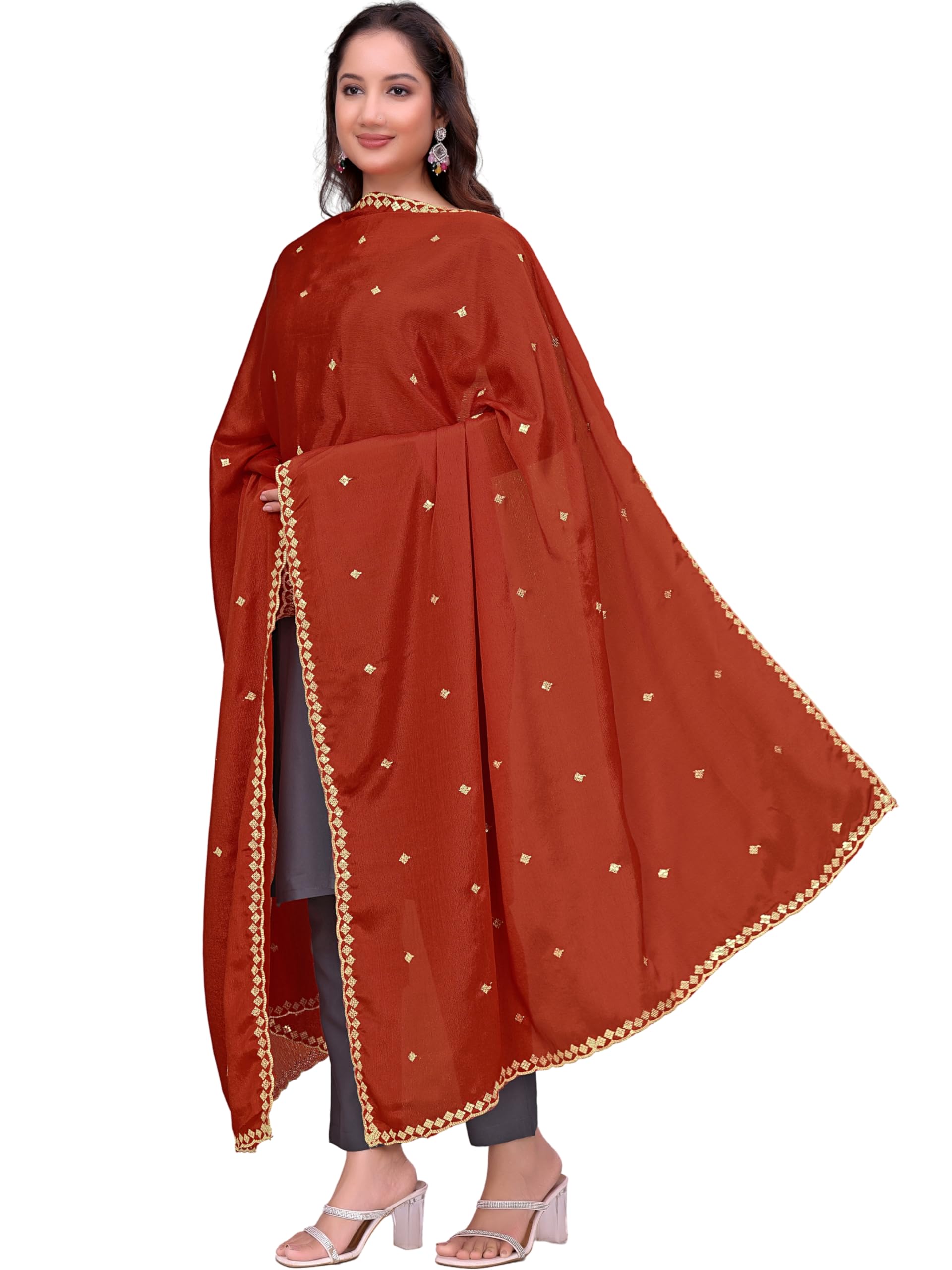 cloric fashion Chinon Silk Embroidery And Sequins Work Geometric Pattern Dupatta-picture-34