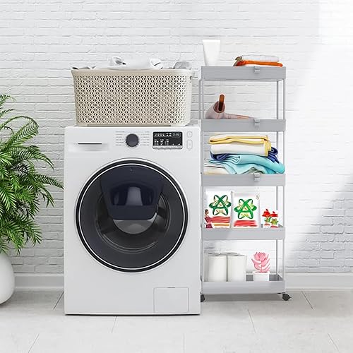 Miniatura 63 de Spacekeeper - Carro de almacenamiento de 4 niveles, organizador de estantería móvi,l para cocina, baño, lavandería, Blanco Blanco,Gris,Negro