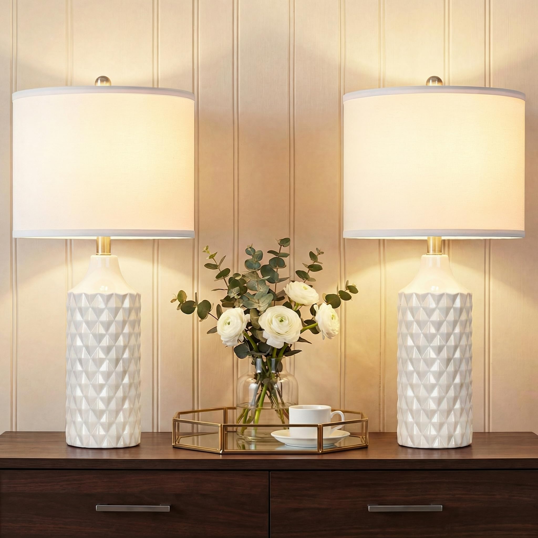 Mii525アイボリー2 Qingmiao 25'' Ceramic Table Lamps Set of 2, 3-Way Dimmable