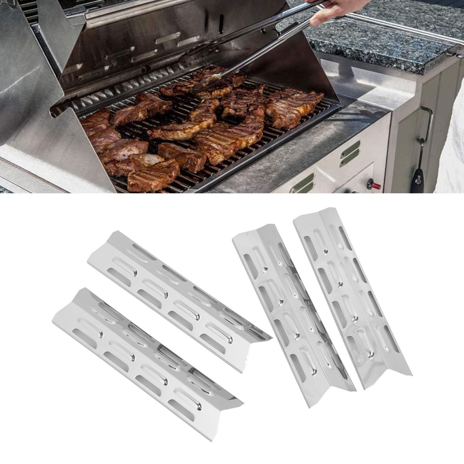 Copri bruciatori per griglia Piastra riscaldante per Barbecue Domatore di Fiamma 4 Pezzi in Acciaio Inossidabile smaltato Parti di Ricambio universali Regolabili per Griglie