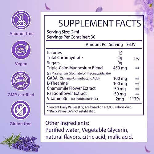 Miniatura 8 de Gotas líquidas de glicinato de magnesio para mujeres y hombres, suplemento de complejo de magnesio triple calma con L-treonato, malato, L-teanina