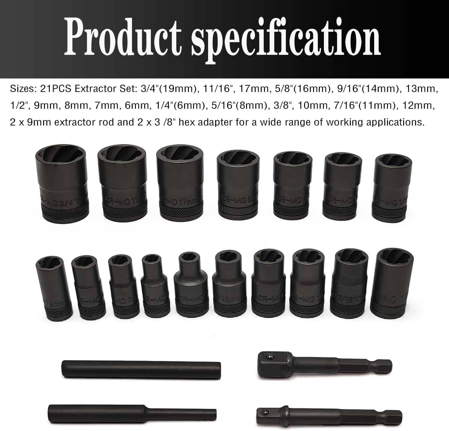 21PCS Twist Lug Nut Socket Set - 3/8 inch Drive Damaged Nut Lock Remover Extractor - Rusted & Strip & Stripped & Stuck Locking Nut Removal Tool Kit