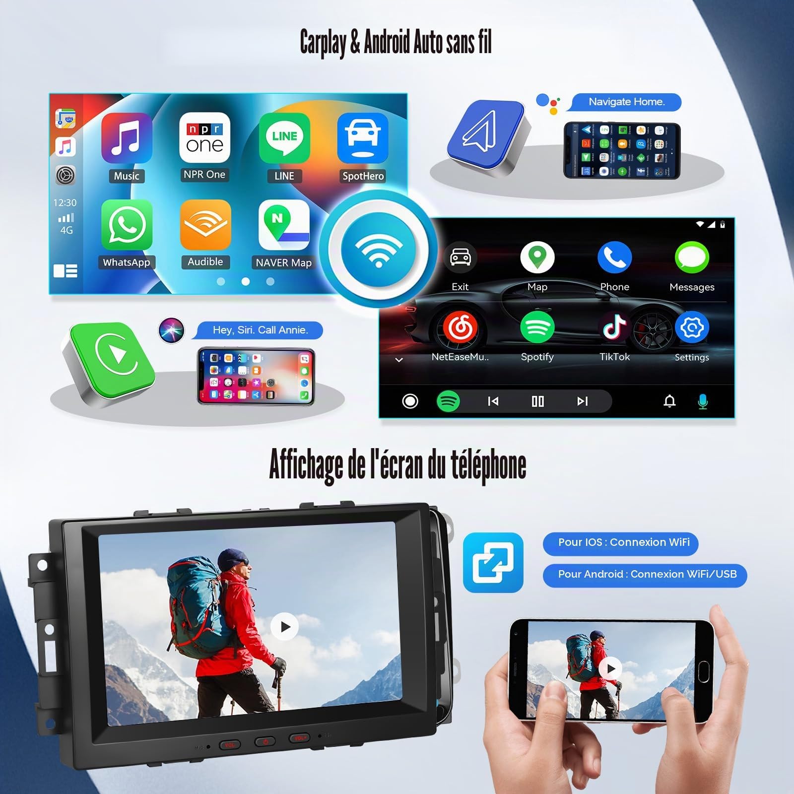SIXWIN 2+64GB Android 15 Autoradio pour Chrysler/Jeep/Dodge avec CarPlay&Android Auto,8 Pouces HD écran Tactile Voiture avec WiFi/GPS/Bluetooth/FM/RDS/USB EQ+Caméra