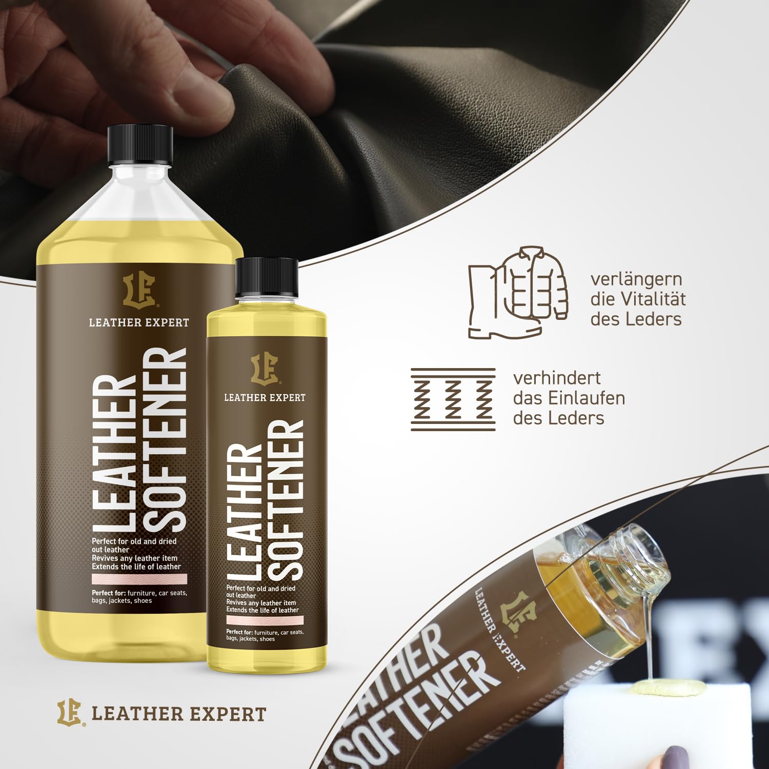 Leather Expert Leder Weichmacher 1000 ml - Lederpflege Autositze - Hochwertiger Lederweichmacher - Autoleder Pflege - Leder Pflegemittel Auto Pflege - Auto Reinigen