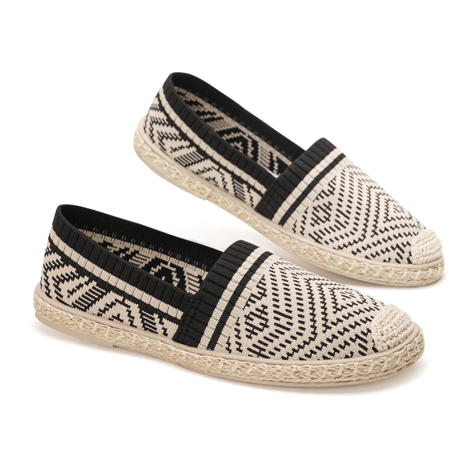 GLAMORA Espadrilles Femme Maille Tricotée Ballerines Plates Slip-on Respirantes Semelle Corde Tressée Antidérapante Chaussures Légères Souples Confort Tricot Stretch Mocassins Été