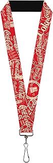 Buckle-Down The Coca-Cola Company Lanyard, Vintage Coca Cola Coke Icons and Ad Logos Red White, Elastic