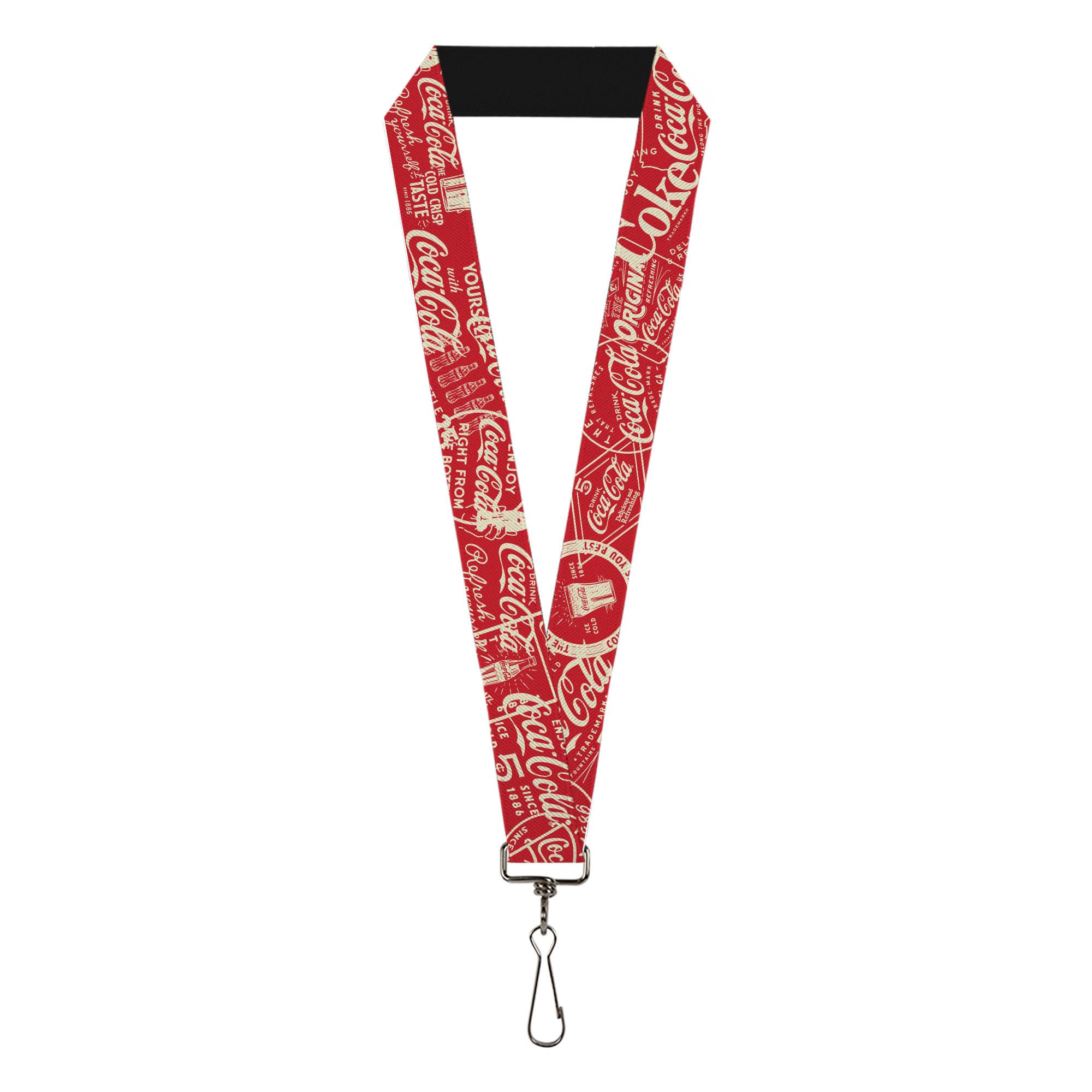 Buckle-Down The Coca-Cola Company Lanyard, Vintage Coca Cola Coke Icons and Ad Logos Red White, Elastic